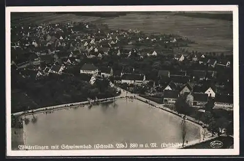 AK Winterlingen, Ortsansicht mit Schwimmbad