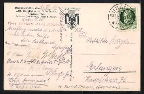 AK Burgthann, Gasthaus Reinholdshöhe v. Fritz Reichel