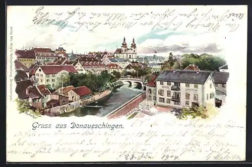 AK Donaueschingen, Ortsansicht mit Hotel Schützen