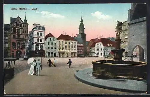 AK Dortmund, Markt mit Brunnen