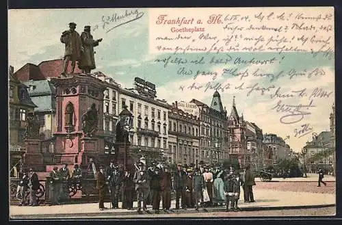 AK Frankfurt a. M., Goetheplatz mit Denkmal