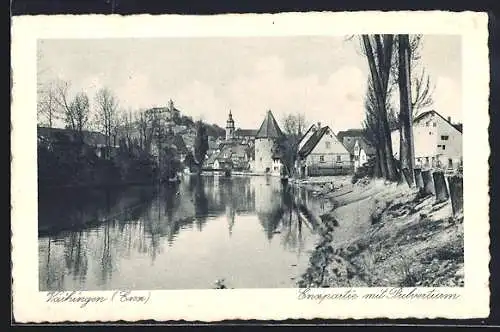 AK Vaihingen / Enz, Ortsansicht mit dem Pulverturm und der Enz