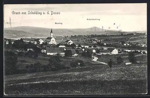 AK Schalding a. d. Donau, Teilansicht mit Heining und Schardenberg