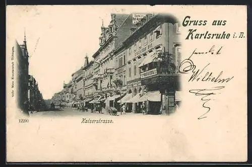 AK Karlsruhe i. B., Kaiserstrasse mit Geschäften