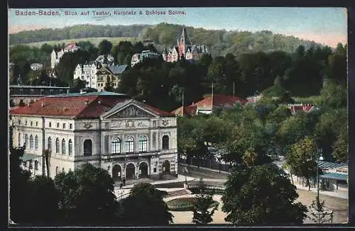 AK Baden-Baden, Blick auf Theater, Kurplatz und Schloss Solme