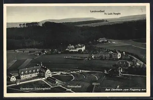 AK Bad Dürrheim, Eisenbahner-Erholungsheim, Kindersolbad, Landessolbad und Fr. Luis-Hospiz, Fliegeraufnahme