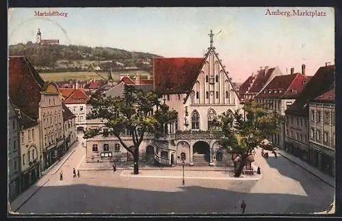 AK Amberg, Marktplatz mit Kirche und Mariahilfberg