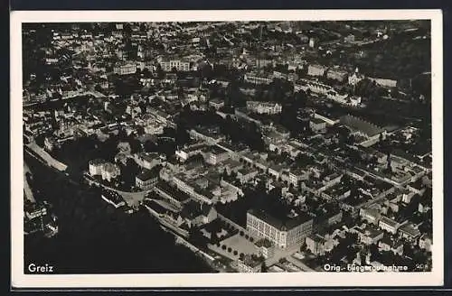 AK Greiz, Totalansicht vom Flugzeug aus