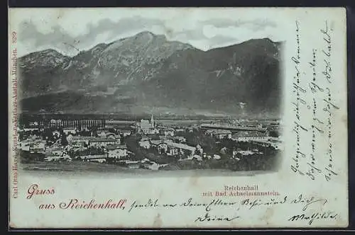 Mondschein-AK Reichenhall, Totalansicht mit Bad Achselmannstein