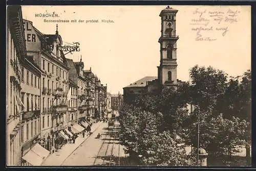 AK München, Sonnenstrasse mit protest. Kirche