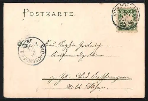 Lithographie Nürnberg, Geschmiedetes Eisengitter, Wappen