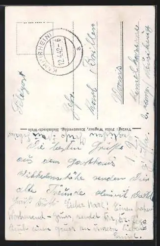 AK Korpulenter Herr beim Genuss eines Schoppen Weins und Loreley, Pfalz und Schloss am Rhein