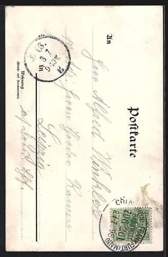 Lithographie Rheinstein, Schloss Rheinstein mit Rheinblick und Dampfer