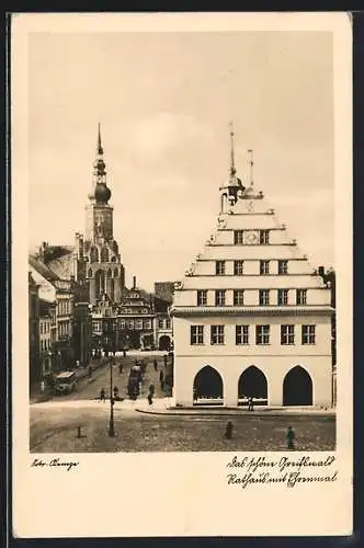 AK Greifswald, Rathaus mit Ehrenmal