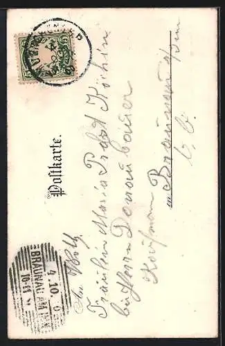 Lithographie München, Strassenbahn am Marienplatz