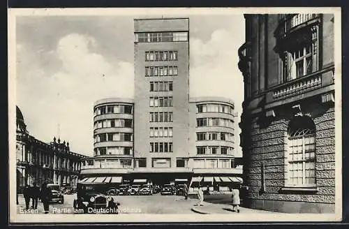 AK Essen, Strassenpartie am Deutschlandhaus