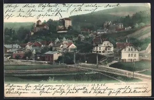 AK Bad Elgersburg, Ortspartie mit Bahngleisen