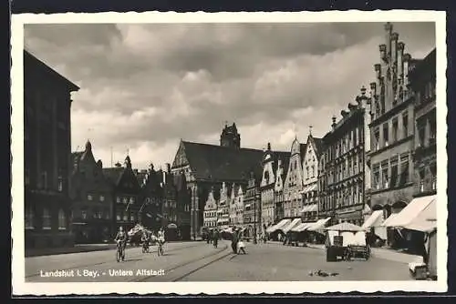 AK Landshut i. Bay., Untere Altstadt mit Geschäften