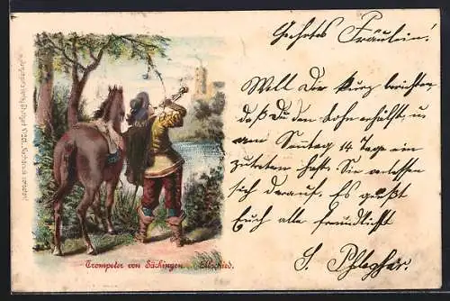 AK Säckingen, Trompeter von Säckingen mit Pferd am Ufer