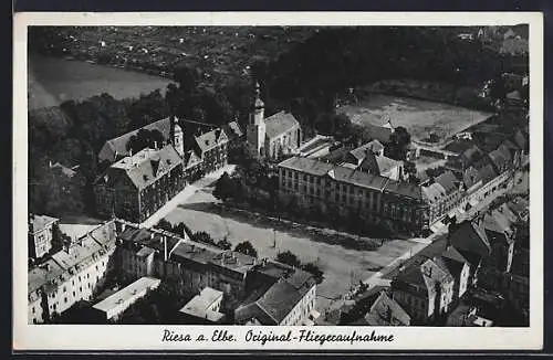 AK Riesa a. Elbe, Teilansicht vom Flugzeug aus