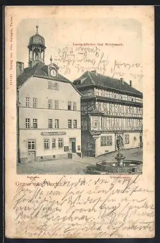 AK Vacha, Rathaus mit Vitusbrunnen und Landgräflichem Gut Wiedemark