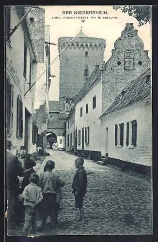 AK Zons /Niederrhein, Rheinstrasse mit Rheinturm