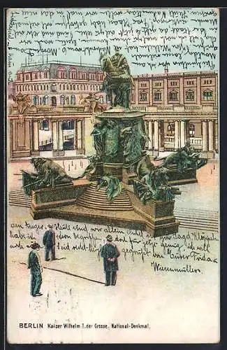 Lithographie Berlin, National-Denkmal von Kaiser Wilhelm I. der Grosse