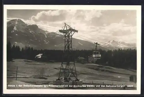 AK Igls, Seilbahn Igls-Patscherkofel mit Nockspitze u. Sellrainerbergen