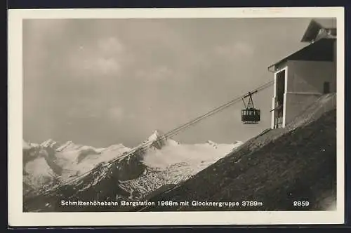 AK Schmittenhöhe, Bergbahn u. Bergstation mit Glocknergruppe