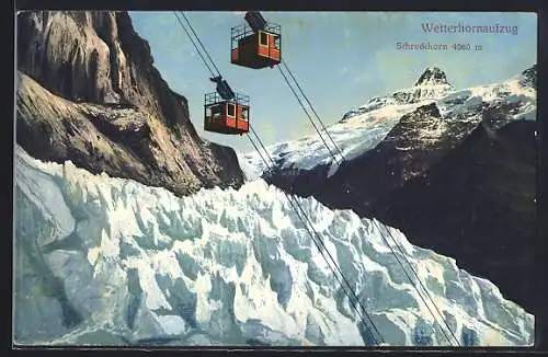 AK Grindelwald, Wetterhornaufzug, Seilbahn über dem Gletscher mit Schreckhorn