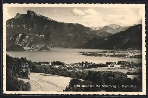 AK Mondsee /Salzkammergut, Ortsansicht mit Schafberg und Dachstein