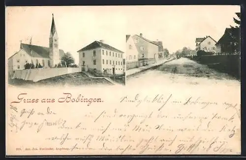 AK Bobingen, Kirche und Strassenpartie