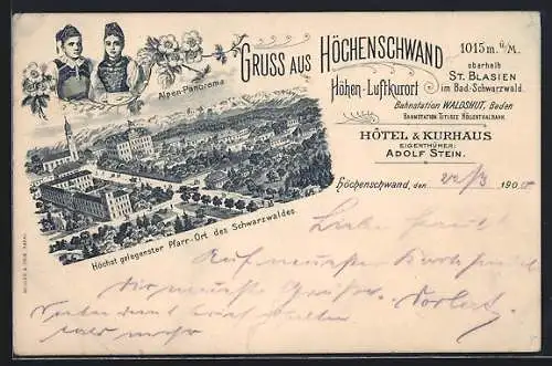 Lithographie Höchenschwand /St. Blasien, Hotel und Kurhaus von Adolf Stein, Totalansicht