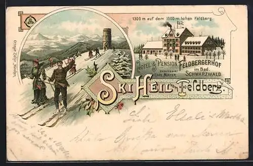 Vorläufer-Lithographie Feldberg /Schwarzwald, 1895, Hotel und Pension Feldbergerhof, Bes. Carl Mayer