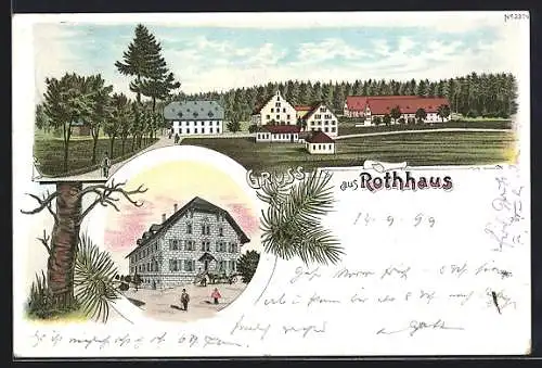 Lithographie Rothhaus, Gebäudeansicht, Sicht zur Stadt