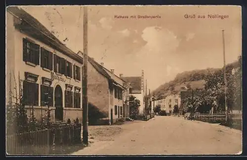 AK Nollingen, Rathaus mit Strassenpartie