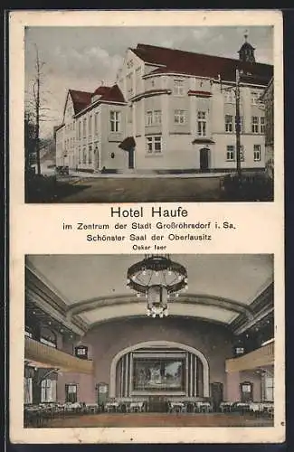 AK Grossröhrsdorf i. Sa., Das Hotel Haufe mit Festsaal, Inh. Oskar Iser