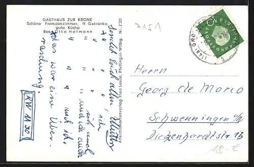AK Grosserlach / Backnang, Gasthaus zur Krone mit Innenansicht, Inh. Otto Hofmann, Ortsansicht