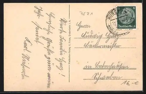 AK Russheim a. Rh., Gasthaus z. Kanne, Rathaus und Kirche