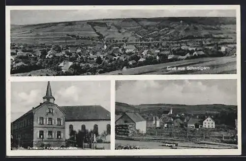 AK Schweigern, Ortspartie mit Kriegerdenkmälern, Ortsansicht