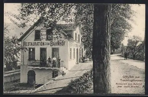 AK Trechtingshausen, Restaurant zum Bahnhof v. Jacob Bienfait