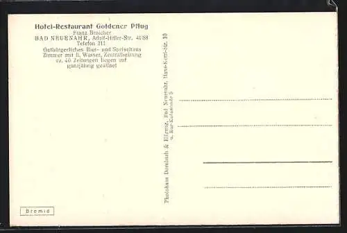 AK Bad Neuenahr, Hotel-Restaurant Goldener Pflug v. Franz Broicher, Strasse 41 /88