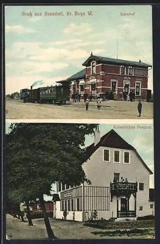 AK Asendorf /Hoya, Bahnhof und kaiserliches Postamt