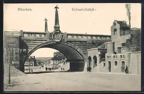 AK München, Gebsattelbrücke mit Strassenpartie