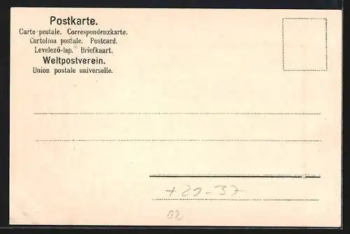 Winter-Passepartout-Lithographie Feldbergerhof, Aussenansicht mit Skifahrern, Wappen