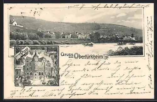 Lithographie Obertürkheim, Gasthaus Post, Bes. Neuffer, Ortsansicht