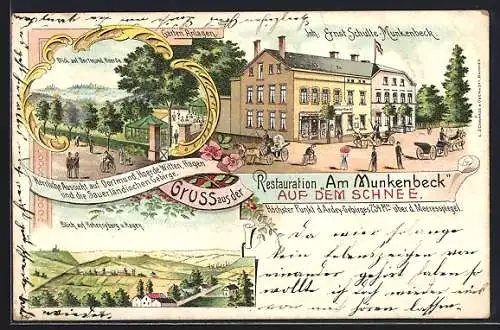 Lithographie Dortmund, Restaurant Am Munkenbeck auf dem Schnee, Inh. Ernst Schulte