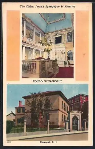 AK Newport, RI, Touro Synagogue, The oldest jewish Synagogue in America, Aussen- u. Innenansicht der Synagoge