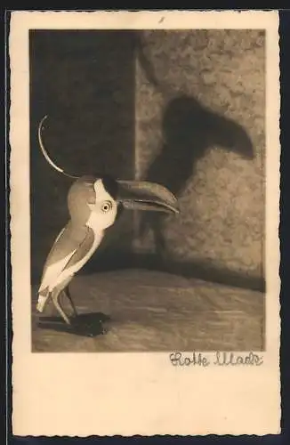 Foto-AK Figur eines kleinen Vogels, Schatten der Figur