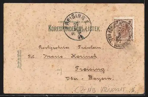 Lithographie Krivoklat, Teilansichten, Pomnik Karla Egona